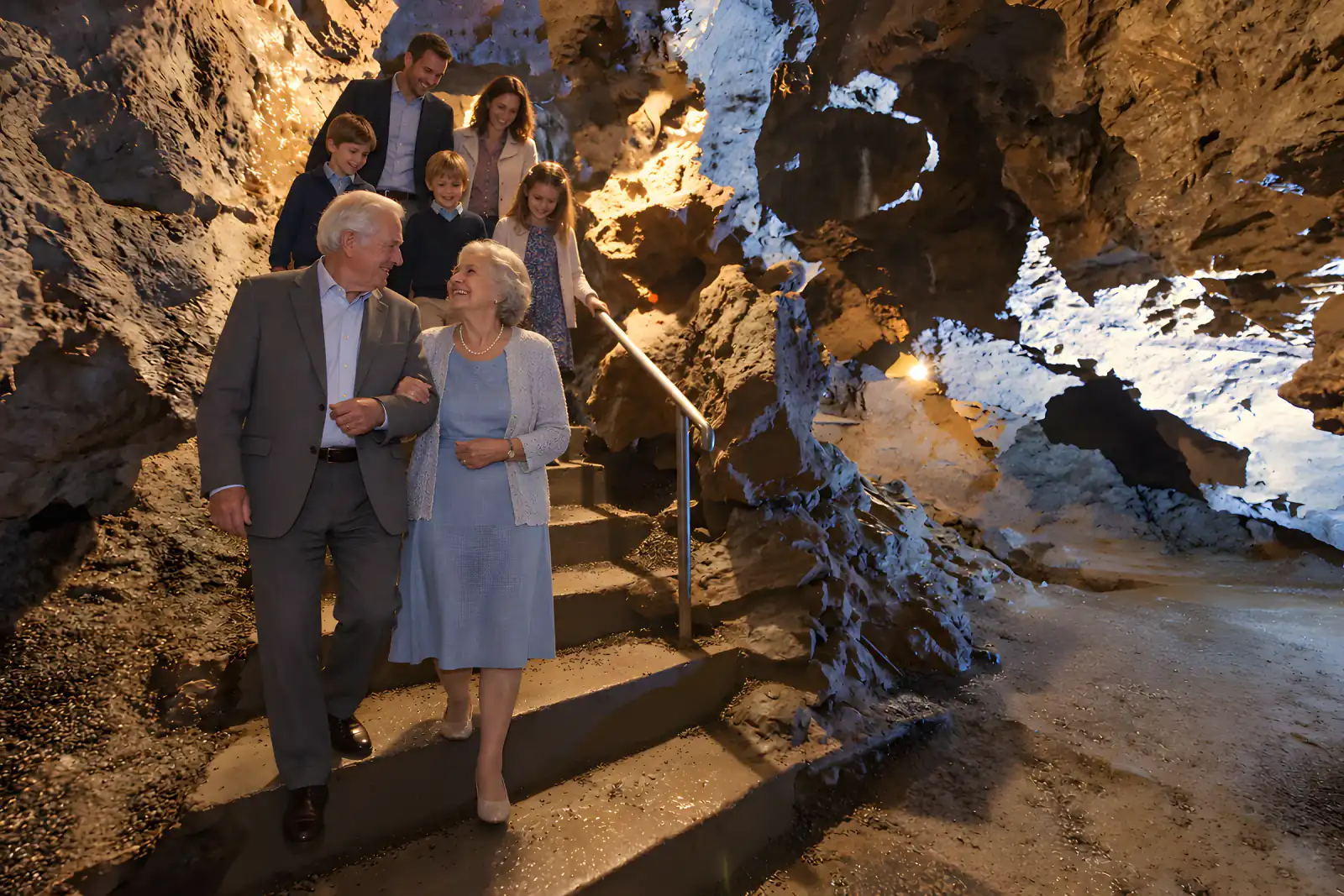 Goldenes Hochzeitspaar auf der Höhlentreppe