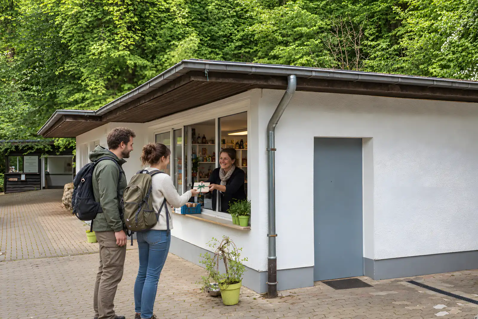 Übergabe eines Gutscheins an der Kasse am Kiosk