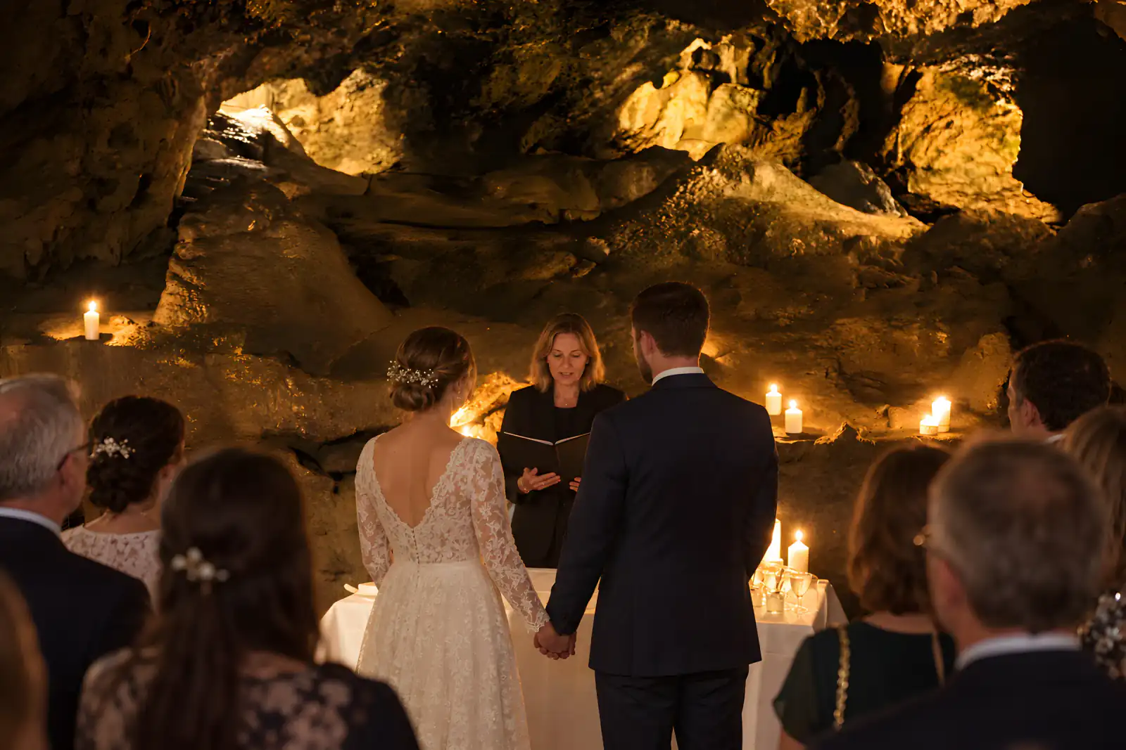 Trauung am Trautisch mit Kerzen in der Tropfsteinhöhle